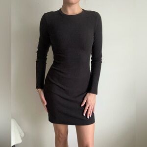 Elegant Black Long Sleeve Ribbed Dress